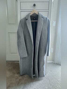 ZARA Light Gray Open-Front Knit Long Jacket